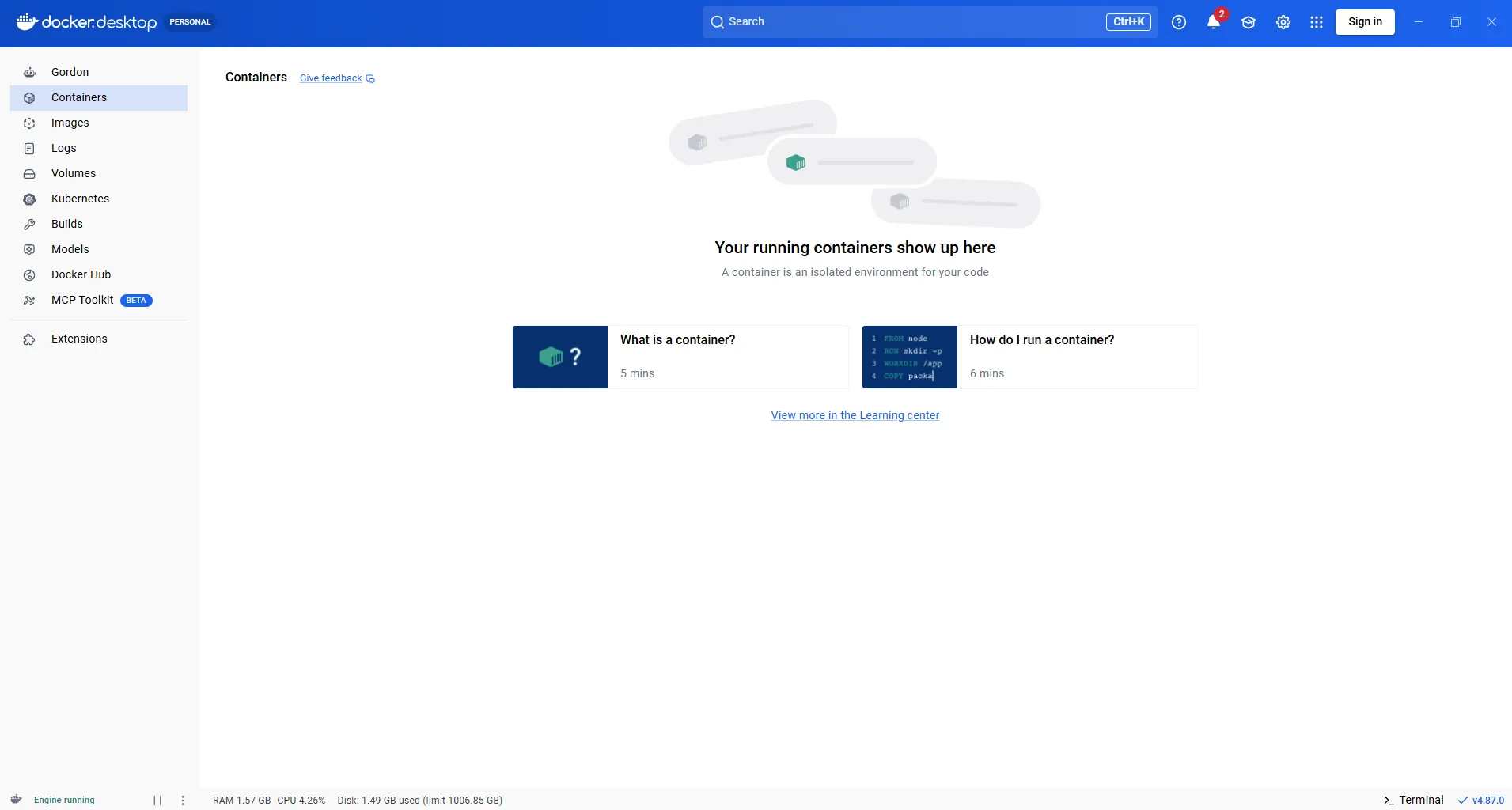 Docker Desktopの起動画面